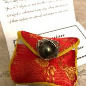 French Polynesian 13.4 mm Grey/Blue Pearl Ring